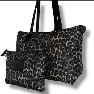Coach Black and Gray Leopard  Print Nylon Weekender Tote